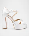 Badgley Mischka Collection Jayleen Ankle Strap Platform Sandal In White Satin