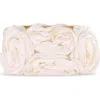 Badgley Mischka Jett Silk Satin Rosette Clutch In White