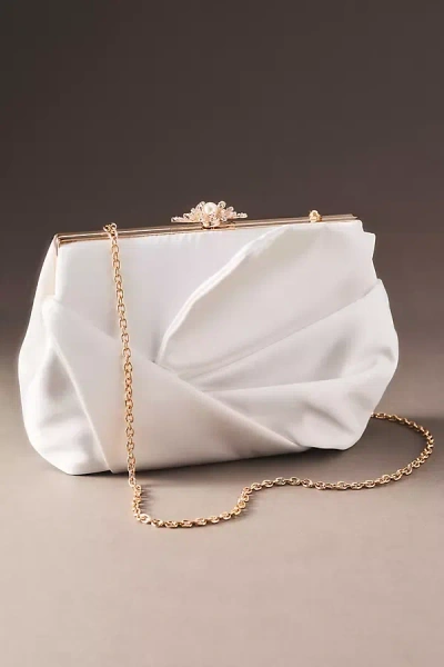 Badgley Mischka Jewel  Caroline Satin Origami Pouch Clutch Bag In White