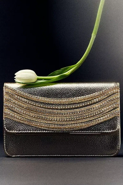 Badgley Mischka Jewel  Draped Fringe Clutch In Gold