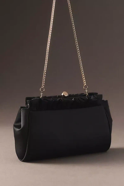Badgley Mischka Jewel  Olivia Satin Ruffle Top Pouch Clutch In Black