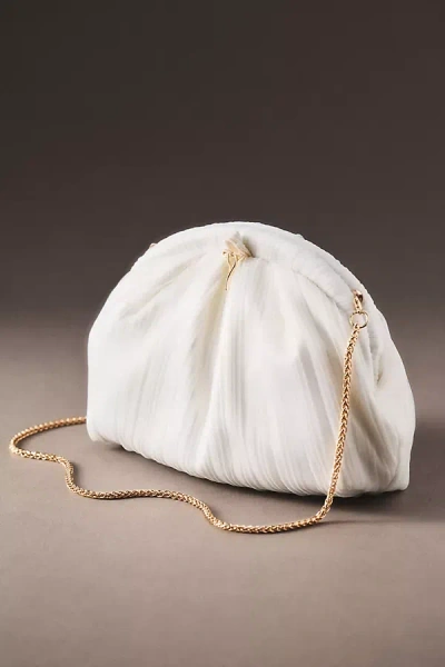Badgley Mischka Jewel  Vale Mini Pleated Pouch Clutch With Bow Charm In White