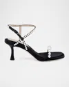 Badgley Mischka Jolie Pearly Silk Kitten-heel Sandals In Black