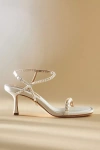 Badgley Mischka Jolie Pearly Silk Kitten-heel Sandals In White