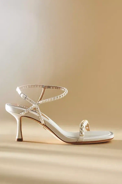 Badgley Mischka Jolie Pearly Silk Kitten-heel Sandals In White