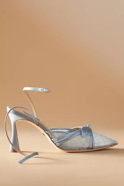 Badgley Mischka Josie Satin Lace Pointed-toe Heels In Blue