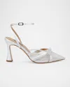 Badgley Mischka Josie Silk Lace Bow Ankle-strap Pumps In White Satin