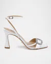 Badgley Mischka Judith Crystal Buckle Silk Ankle-strap Sandals In White Crepe