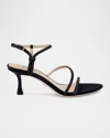 Badgley Mischka Julianna Silk Crystal Strappy Kitten-heel Sandals In Black Satin