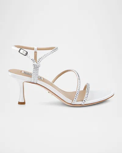 BADGLEY MISCHKA JULIANNA SILK CRYSTAL STRAPPY KITTEN-HEEL SANDALS
