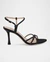 Badgley Mischka Julietta Silk Crystal Strappy Sandals In Black Satin