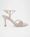 Badgley Mischka Julietta Silk Crystal Strappy Sandals In Nude Satin