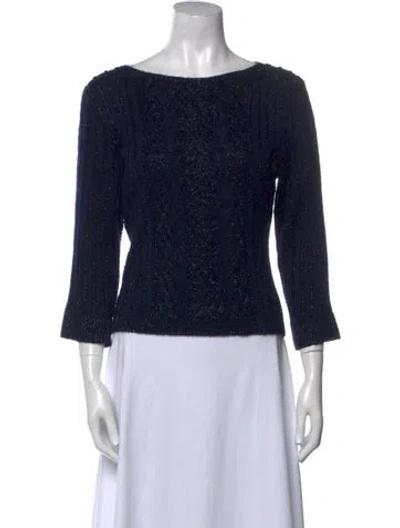 Pre-owned Badgley Mischka Kid Mohair Bateau Neckline Sweater In Blue