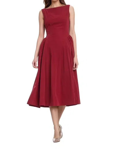 Badgley Mischka Kirsten Sleeveless Boatneck A-line Midi Dress In Wine In Red
