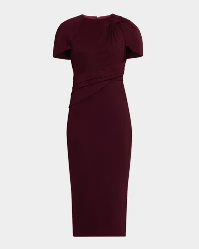 Badgley Mischka Knotted Cape-sleeve Cocktail Dress In Brown