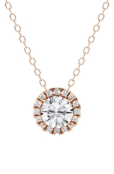 Badgley Mischka Lab Created Diamond Halo Necklace In Rose Gold