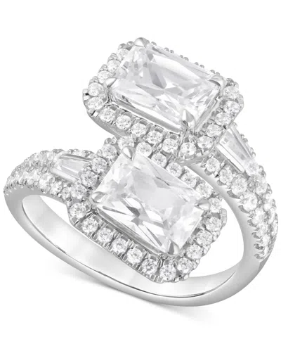 Badgley Mischka Lab Grown Diamond Emerald-cut & Round Bypass Halo Ring (3-3/4 Ct. T.w.) In 14k White Gold