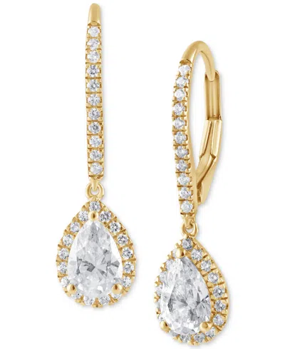 Badgley Mischka Lab Grown Diamond Pear & Round Halo Leverback Drop Earrings (1-1/4 Ct. T.w.) In 14k White, Yellow Or In Yellow Gold