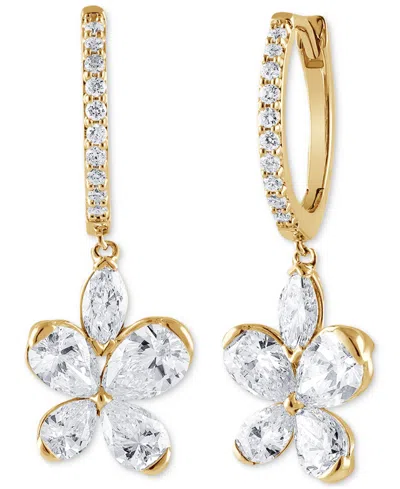 Badgley Mischka Lab Grown Diamond Pear, Marquise & Round Flower Dangle Hoop Earrings (1-3/4 Ct. T.w.) In 14k White, In Yellow Gold