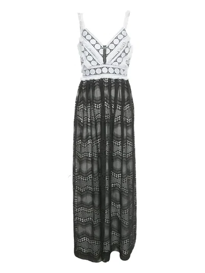 Pre-owned Badgley Mischka Lace-detail Frayed Maxi Dress In Black