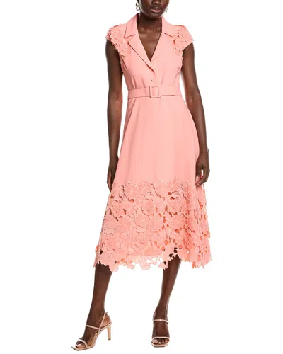 Badgley Mischka Lace Hem Combo Day Dress In Pink