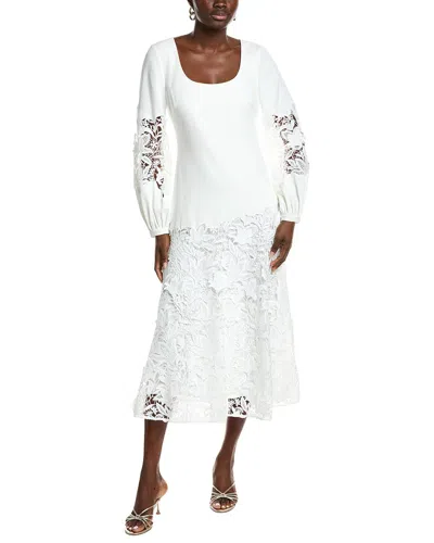 Badgley Mischka Lace Inset Cocktail Dress In White