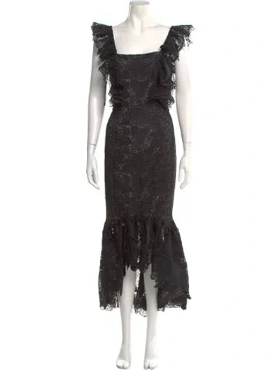 Pre-owned Badgley Mischka Lace Midi Length Dress In Black
