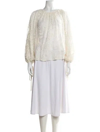 Pre-owned Badgley Mischka Lace Pattern Crew Neck Blouse W/ Tags In Neutral