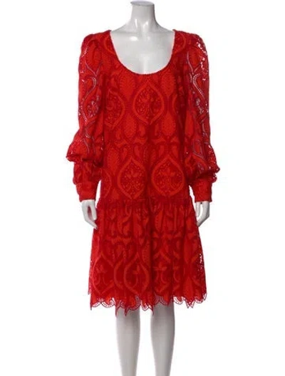 Pre-owned Badgley Mischka Lace Pattern Knee-length Dress In Red