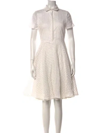 Pre-owned Badgley Mischka Lace Pattern Knee-length Dress In White