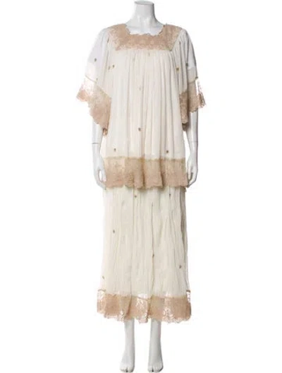 Pre-owned Badgley Mischka Lace Pattern Lace Trim Embellishment Skirt Set In Neutral