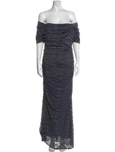 Pre-owned Badgley Mischka Lace Pattern Long Dress In Blue