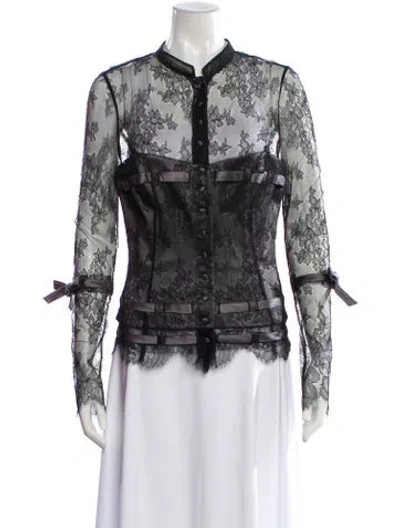 Pre-owned Badgley Mischka Lace Pattern Long Sleeve Blouse In Multi