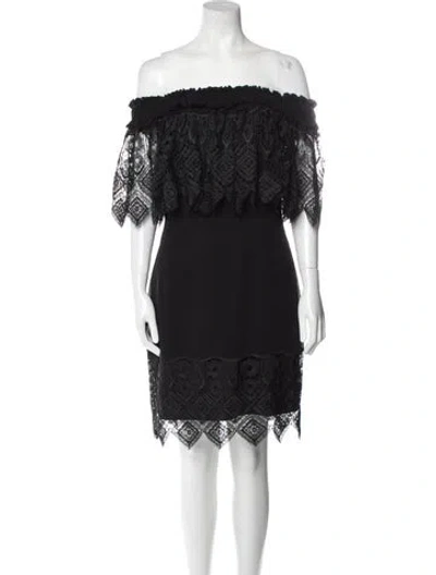 Pre-owned Badgley Mischka Lace Pattern Mini Dress In Black