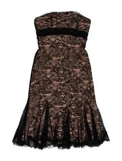 Pre-owned Badgley Mischka Lace Pattern Mini Dress In Brown