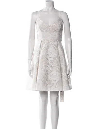 Pre-owned Badgley Mischka Lace Pattern Mini Dress In White