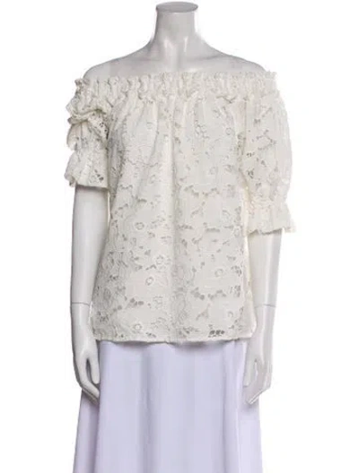 Pre-owned Badgley Mischka Lace Pattern Off-the-shoulder Blouse In White