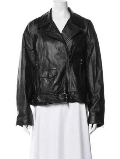 Pre-owned Badgley Mischka Lamb Leather Biker Jacket In Black