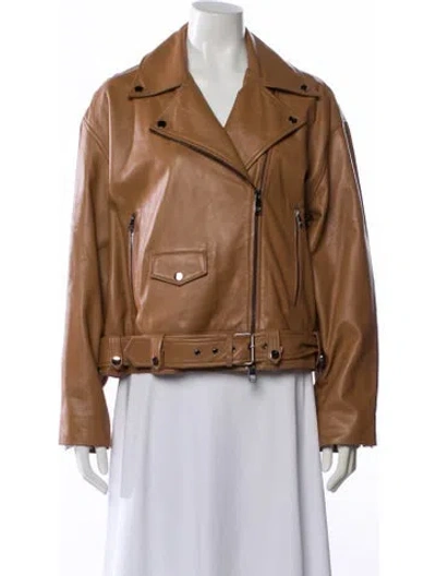 Pre-owned Badgley Mischka Lamb Leather Biker Jacket In Brown