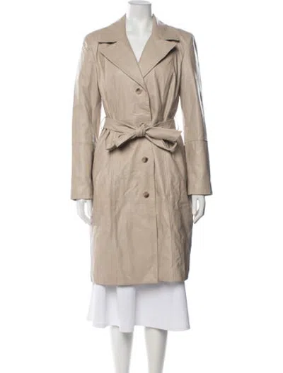 Pre-owned Badgley Mischka Lamb Leather Trench Coat In Neutrals