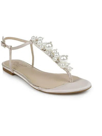Badgley Mischka Larissa Womens Embellished Flat Thong Sandals In White