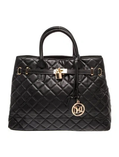 Pre-owned Badgley Mischka Leather Big Diamond Quilted Tote In Black