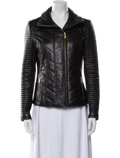 Pre-owned Badgley Mischka Leather Biker Jacket In Black