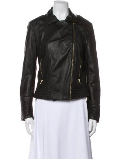 Pre-owned Badgley Mischka Leather Biker Jacket In Black