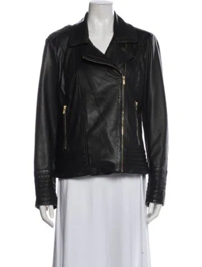 Pre-owned Badgley Mischka Leather Biker Jacket In Black