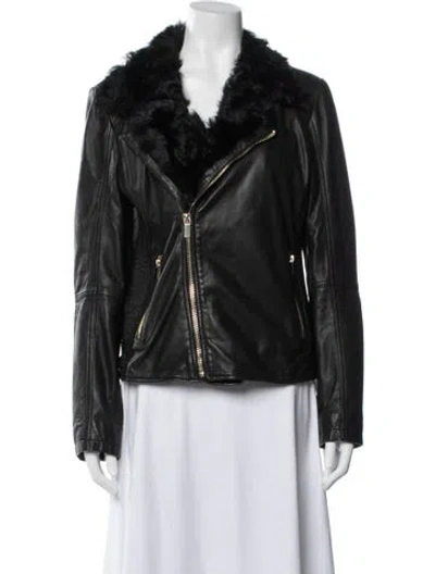 Pre-owned Badgley Mischka Leather Biker Jacket In Black