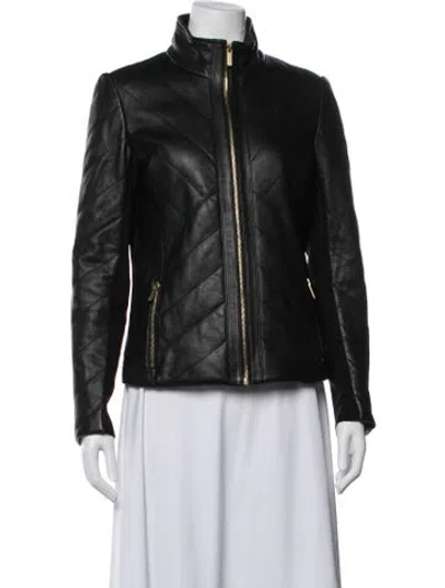 Pre-owned Badgley Mischka Leather Biker Jacket In Black