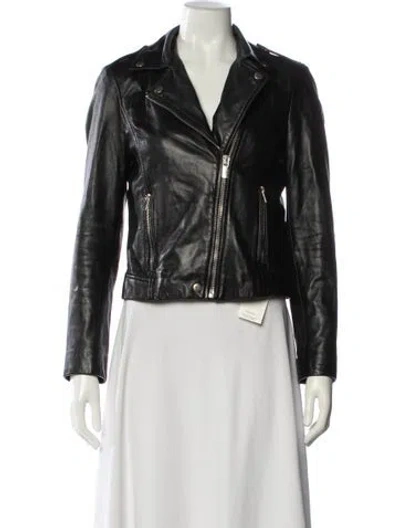 Pre-owned Badgley Mischka Leather Biker Jacket In Black