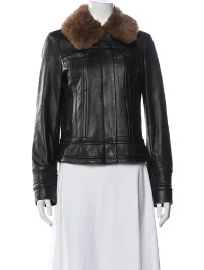 Pre-owned Badgley Mischka Leather Biker Jacket In Black