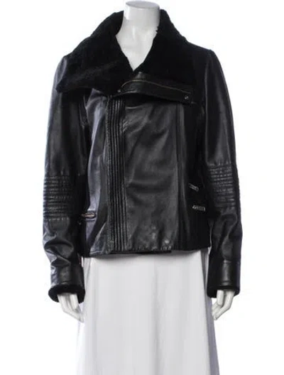 Pre-owned Badgley Mischka Leather Biker Jacket In Black